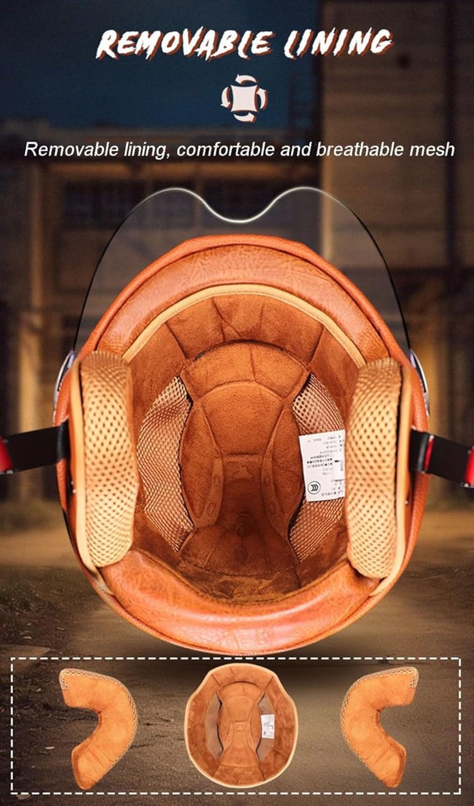Zatwierdzony przez ECE kask motocyklowy retro, styl vintage kask do skutera 3/4, wykonany z prawdziwej skóry z wizjerem, dla mężczyzn i kobiet