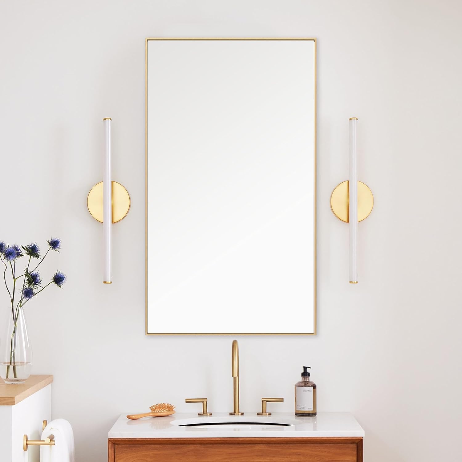LEDLUX 20x36 Inch Gold Bathroom Mirror, Aluminum Alloy