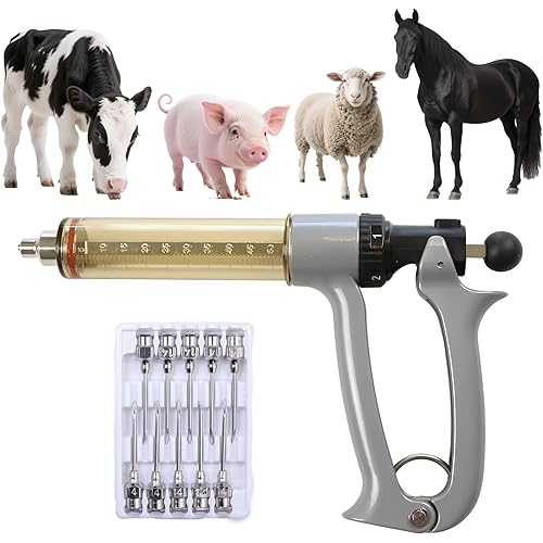 50ML Livestock Syringe Gun, Cattle Vaccine Syringes 5 Gears Adjustable Continuous Repeating Luer Lock Syringe, for Chickens, Ducks, Goose, Pig Bull Sheep, Large And Small Animals