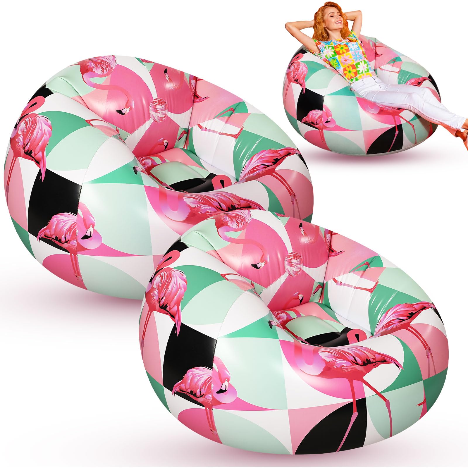 Photo 1 of **dirt**Lunmon 2 Pack Inflatable Bean Bag Chairs, Hawaiian Flamingo Blow up Chairs for Adults, Portable Inflatable Beach Chair Lounge Couch for Pool Party, Luau, Summer Movie Night, Camping, Bedroom Reading