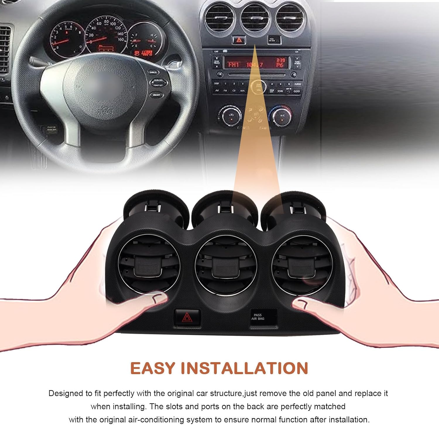 Center Dash a/c air Vent ac Panel Trim for Nissan Altima 2007-2012, Center Console Dash Vent Original Replacement with Emergency Switch OEM E771-5111E100