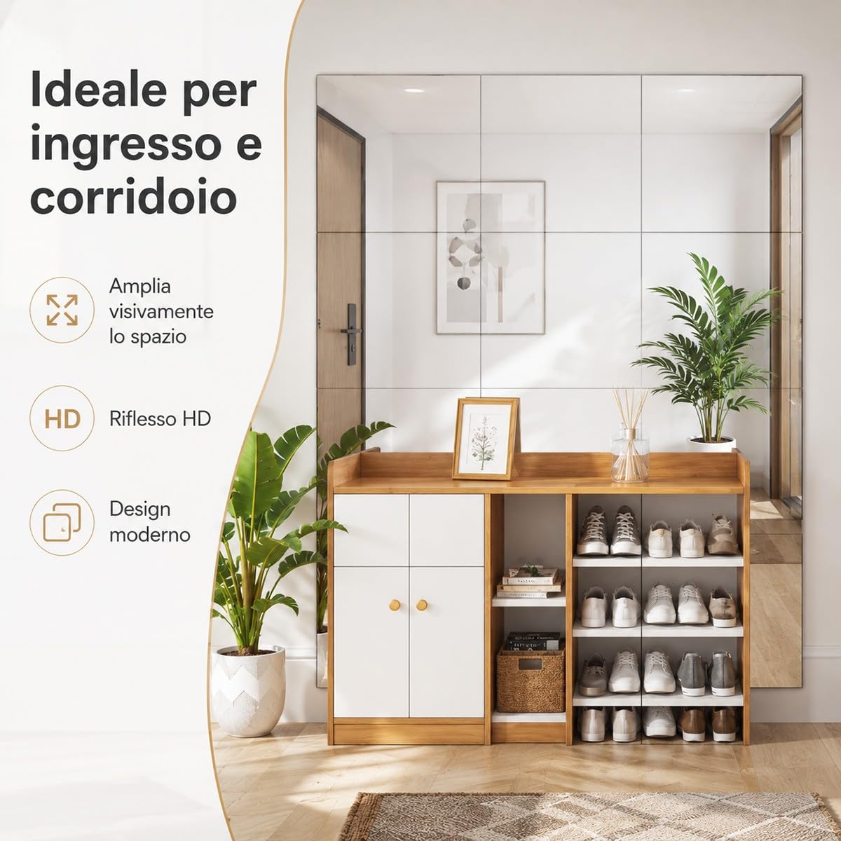 Specchio da Pavimento Grande a Figura Intera 4 Pezzi 30x30cm, Specchio Palestra Adesivo Anti-Rottura Ultraleggero Moderno per Casa, Palestra e Yoga