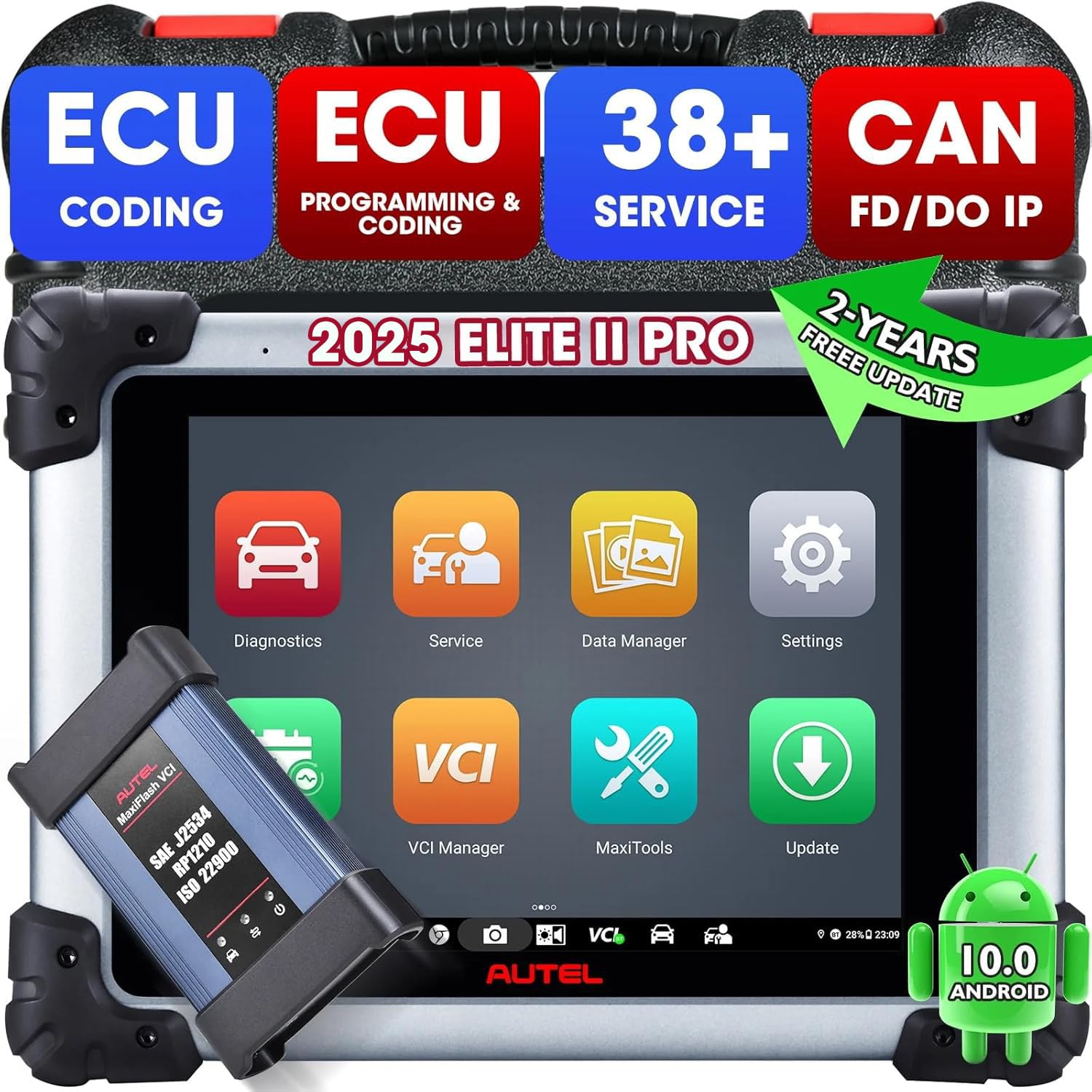 Autel MaxiSys Elite II PRO Diagnostic Tool, 2026 Elite 2 Pro with 2 Years Update, J2534 Reprogramming Tool as MS Ultra Up of MS908S Pro II MK908P, 40+ Resets, 3K+ Active Test, AutoScan 2.0, CANFD DoIP