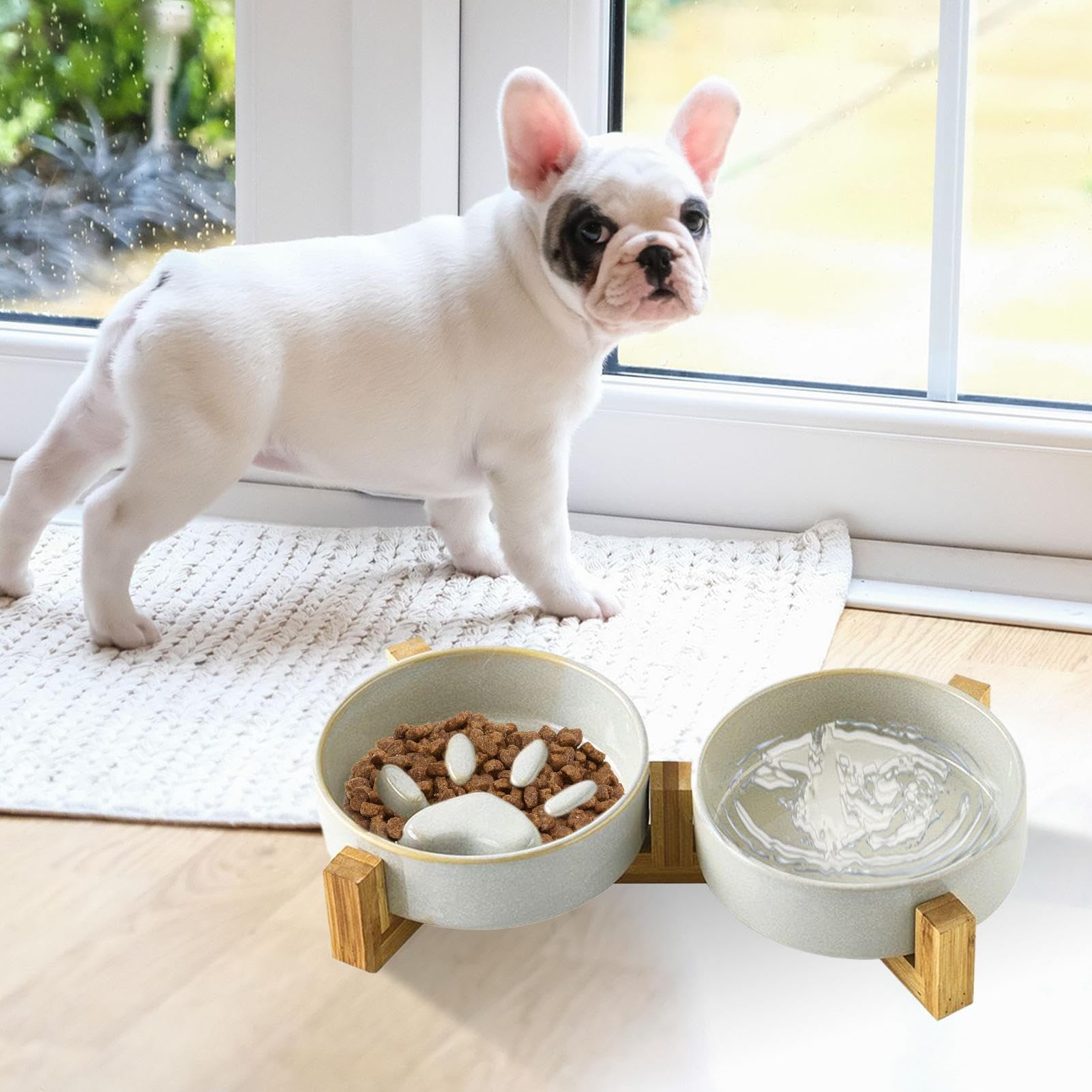 Lento Perros Elevado para Cachorros y Perros Medianos | Estación Antideslizante Cerámica Con Soporte Para Perros Estación Alimentación Mascotas Accesorios Plato Camping Coche Hogar