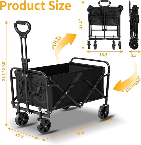 Miniatura 2 de Carros plegables con ruedas, portátil, de 220 libras, para comestibles, deportes, jardín, playa, compras, campamento (negro)