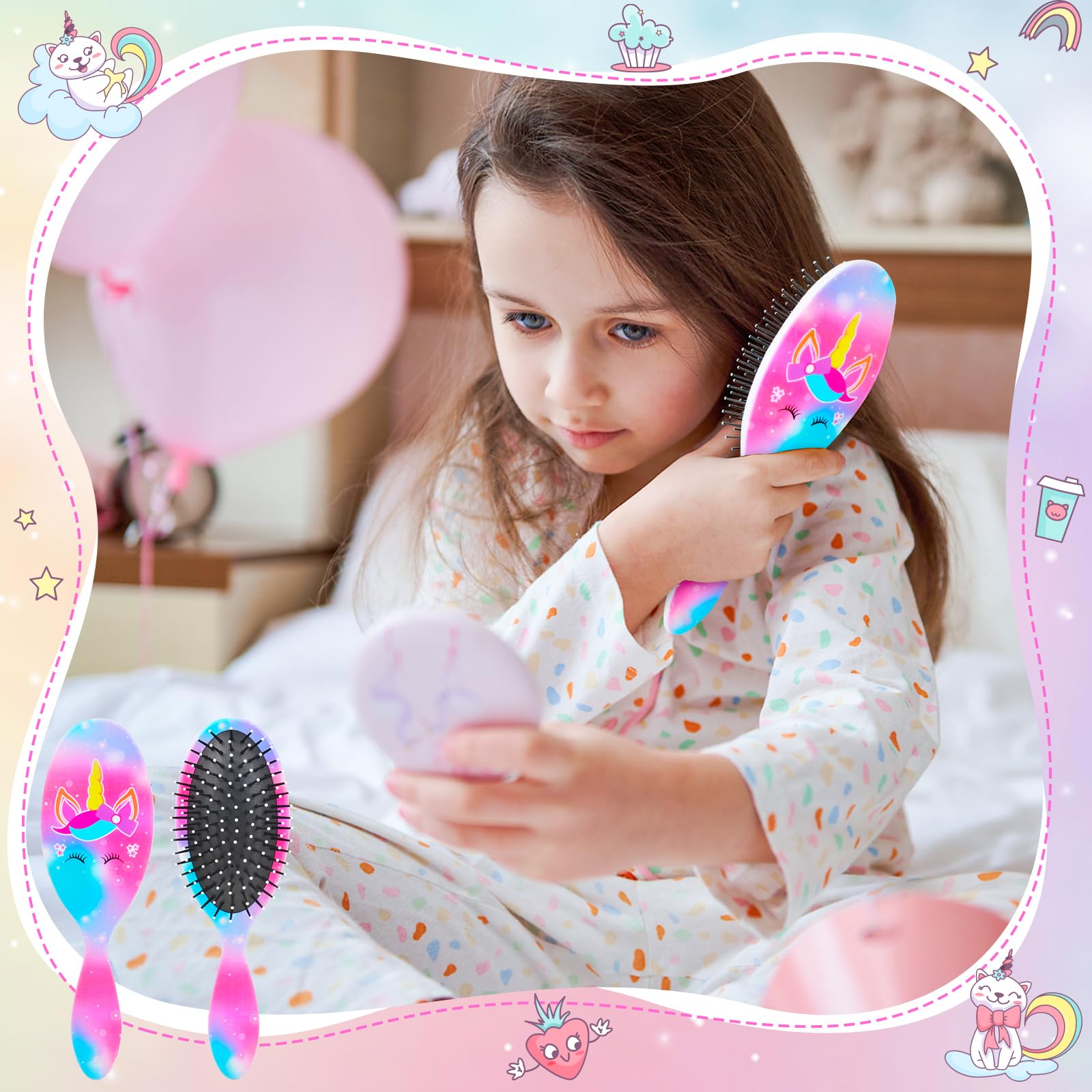 Cepillo de pelo para niñas, cepillo de pelo desenredante para cabello rizado, cepillo de cabello para mujer, cepillo de cabello sin dolor para cabello grueso (unicornio estrellado)