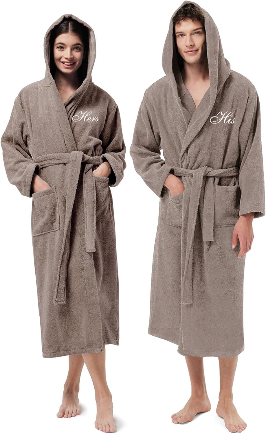 AW BRIDAL 2Pcs His and Hers Terry Cloth Robes for Couples, Mr and Mrs Hooded Matching Robe Set, Wedding Engagement Gifts