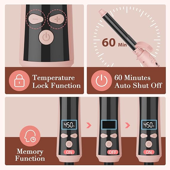 MiroPure Self Rotating Curling Iron, 1 Inch Ionic Hair Curler, Automatic Curling Wand with Longer Barrel for Waves and Curls, Unique Button to Enable/Distable Rotation