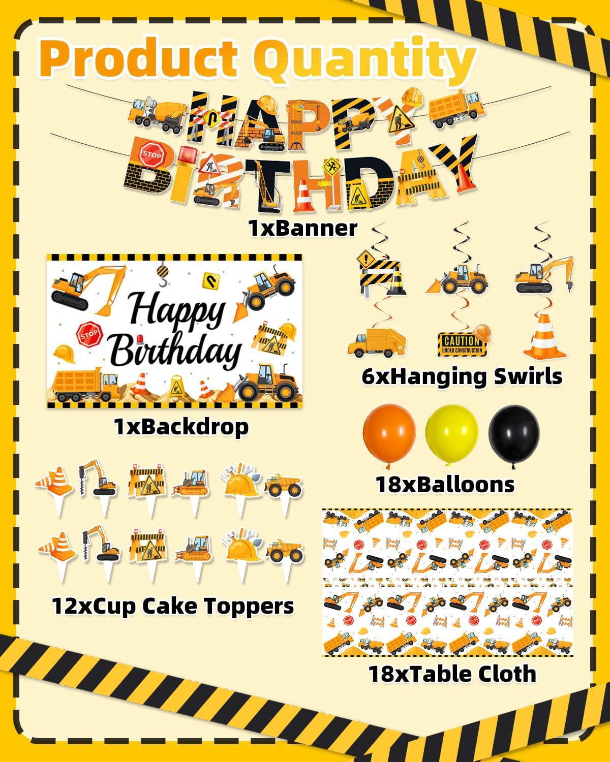 Construction Birthday Party Decorations, Dump Truck Excavator Birthday Party Decorations Construction Themed Balloons, Banner, Backdrop, Tablecloth, Cake Toppers for Boys Kids Party Supplies - Image 6