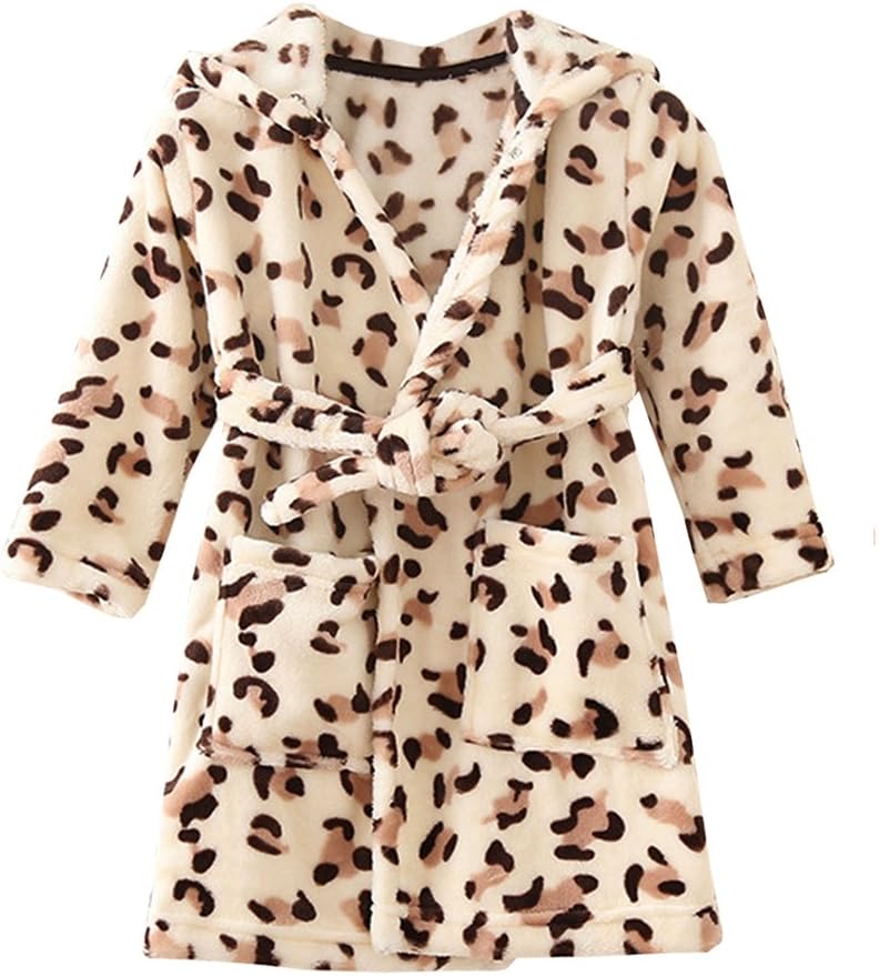 ECHERY Boys Girls Hooded Pajamas Soft Coral Fleece Bathrobe Unisex Dressing Gown Sleepwear