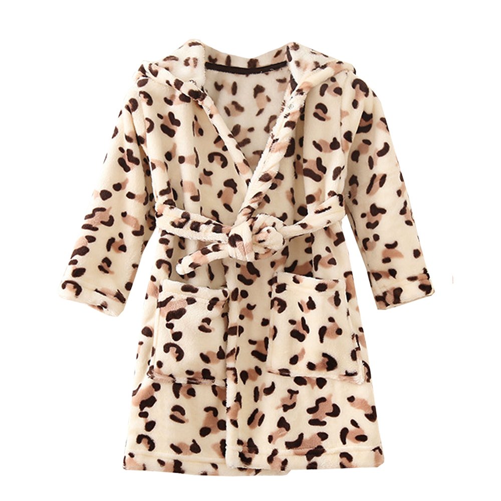 ECHERY Boys Girls Hooded Pajamas Soft Coral Fleece Bathrobe Unisex Dressing Gown Sleepwear