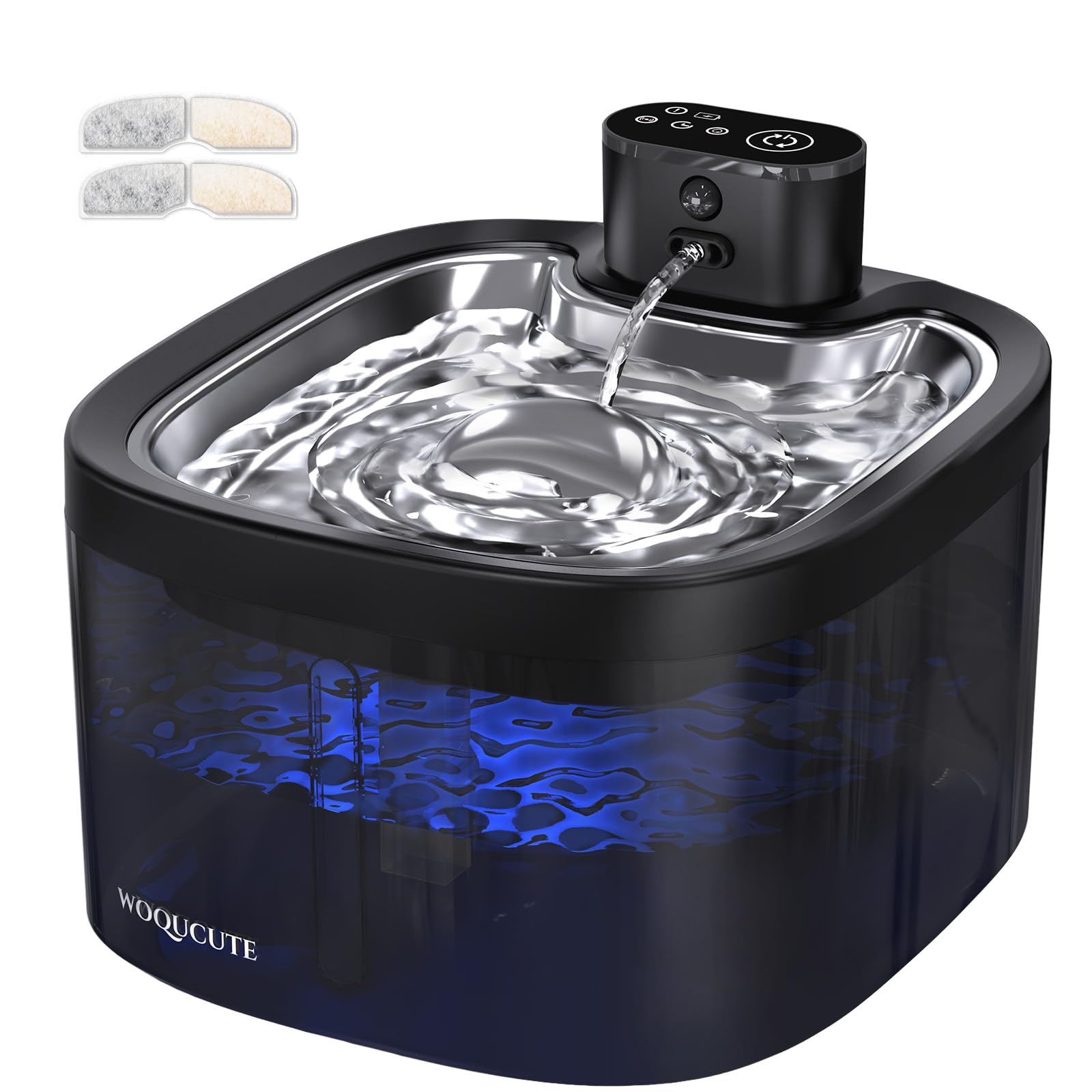 Cat Water Fountain for Drinking Wireless: 3.5L Battery Operated Quiet Cat Fountain, Automatic Pet Water Dispenser Rechargeable, Cats Drinking Bowl with Motion Sensor, Stainless Steel Tray(2Filters)