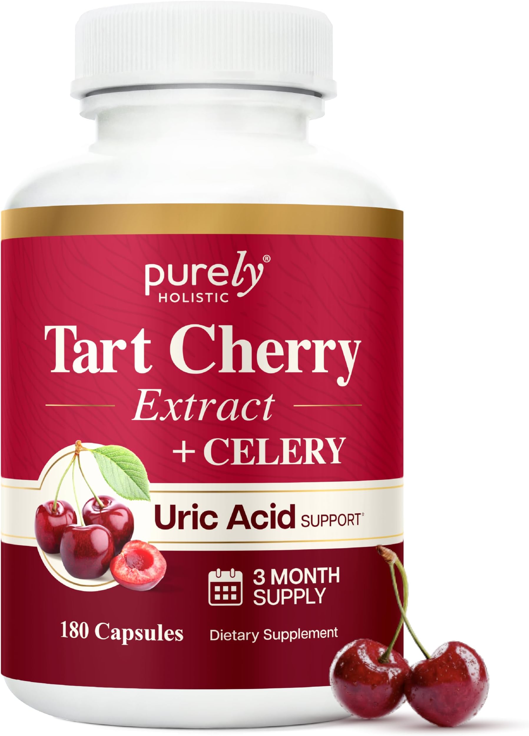 Tart Cherry Extract Capsules 1,000mg - 50% MORE 180 Capsules, 3 Month Supply - Blend with Tart Cherry and Celery Seed Powder - Powerful Antioxidant for Advanced Uric Acid Cleanse & Joint Support
