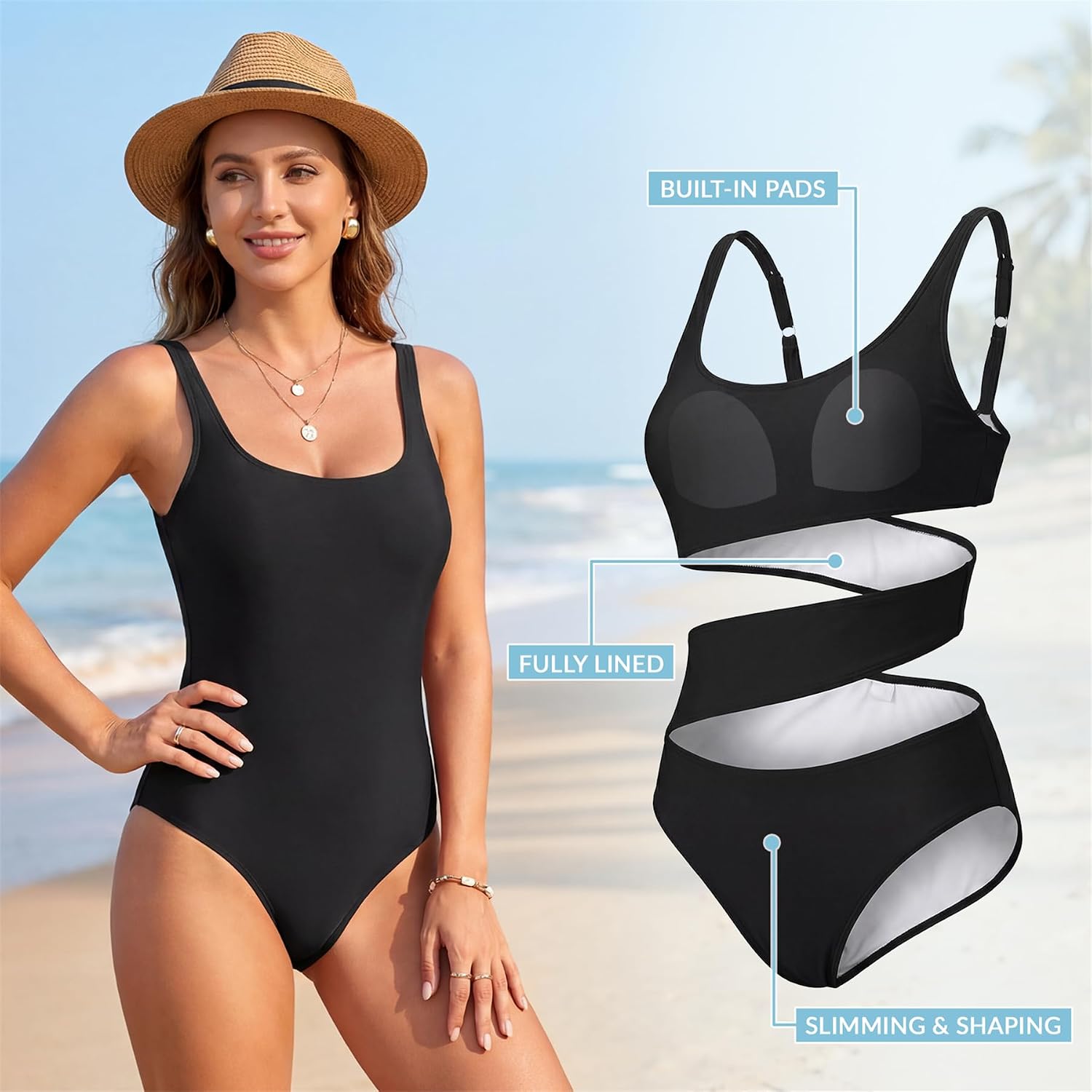American Trends Tummy Control One Piece Swimsuit for Women, Slimming Bathing Suit with Adjustable Straps for Mom, Beach Pool