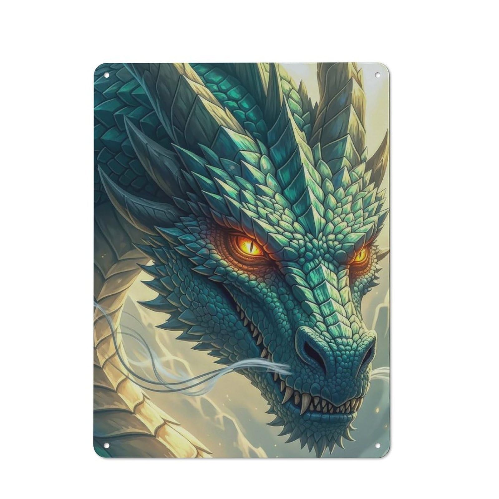 Detailed Dragon Head Portrait Printed Metal Sign, Easy to Hang Plaque for Living Room, Hallway, Kitchen Or Pet Corner, 40x30cm