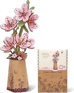 3D Flower Wooden Puzzles for Adults-Sakura, DIY Wooden Flowers Model Kit Building Set Crafts for Adults to Build, Botanical Collection/Ideal Creative Gift Ideas/Housewarming