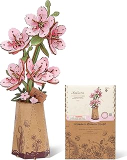 Wowood 3D Flower Wooden Puzzles for Adults-Sakura, DIY Wooden Flowers Model Kit Building Set Crafts for Adults to Build, Botanical Collection/Ideal Creative Gift Ideas/Housewarming (113PCS)