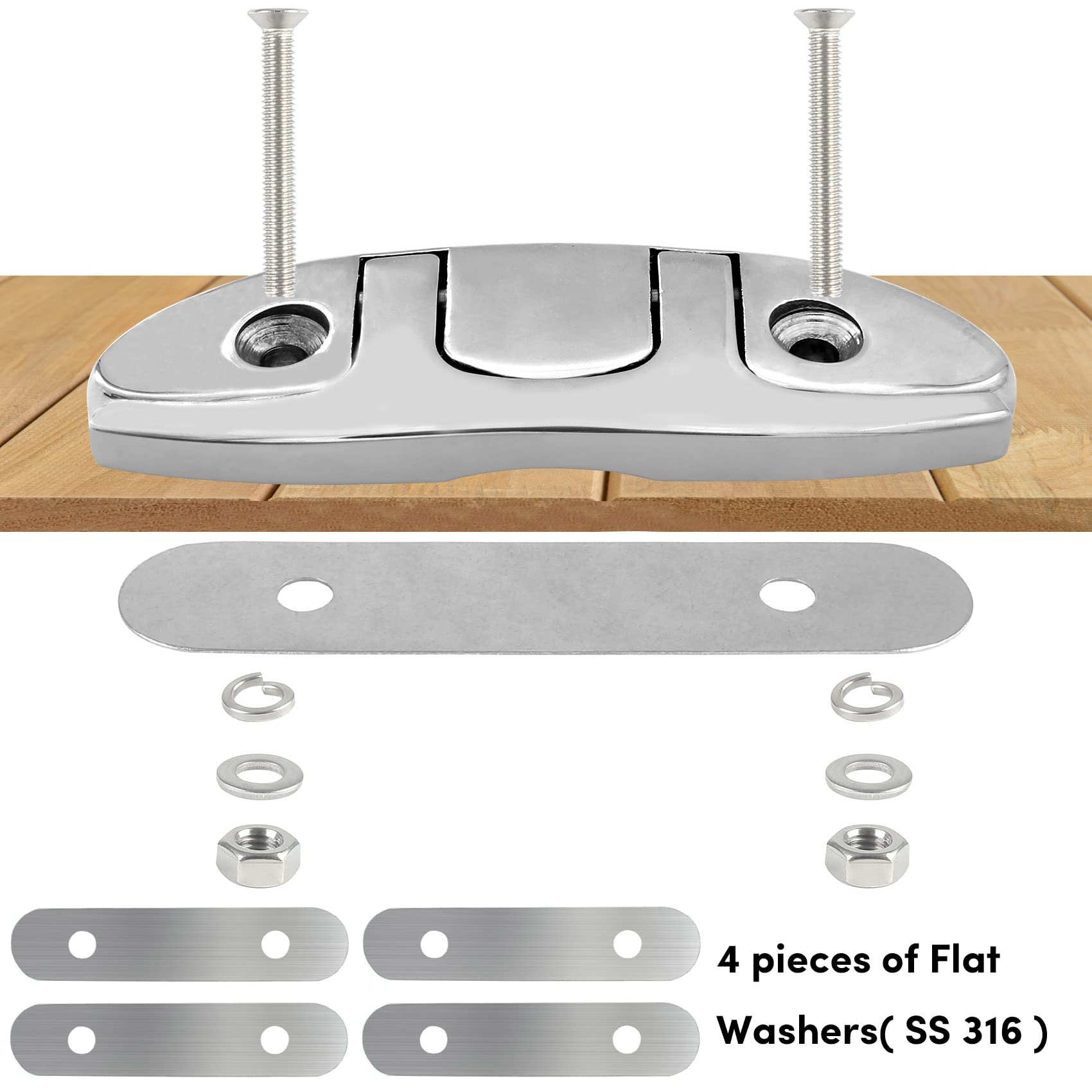 316 Edelstahl 15,2 cm faltbare Boots-Stollen mit Rückplatte, aufklappbare Dock-Stollen für Deck und Boot, Bootsspann-Stollen, Boot-Dock-Stollen, klappbare Klampe mit Befestigungselementen (2