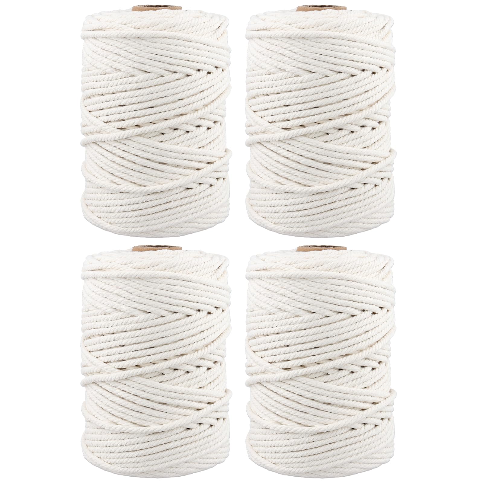 MANCHAP 4 Rolls 5mm White Macrame Cord, 100m Cotton String Rope for DIY Craft, Knitting, Decorative
