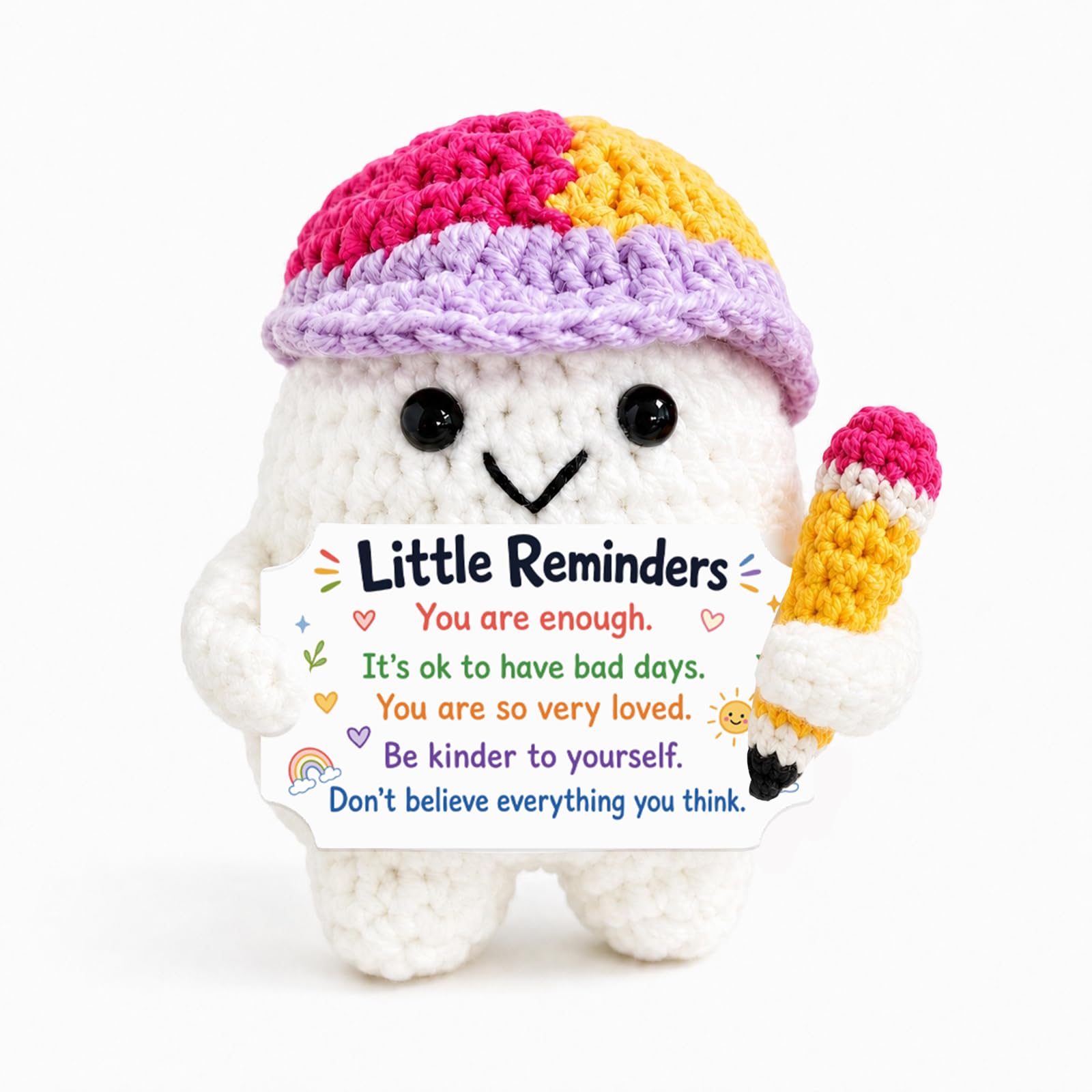 Positive Crochet Little Reminders Doll Keychain Back to School Supplies | School Supplies for Daughter Son College Dorm Room Essentials for Guys Christmas Stocking Stuffers Valentine Galentine