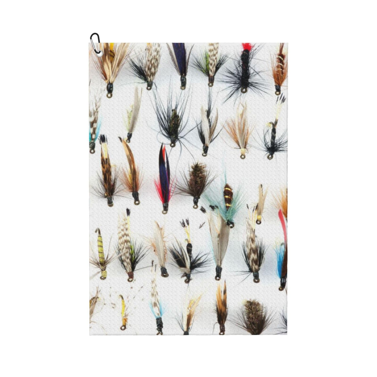 Hnnkloy White Fish Selection Of Traditional Trout Fishing Flies, 16x24 in Portable Waffle Golf Towels with Carabiner Clip for Golf Bag