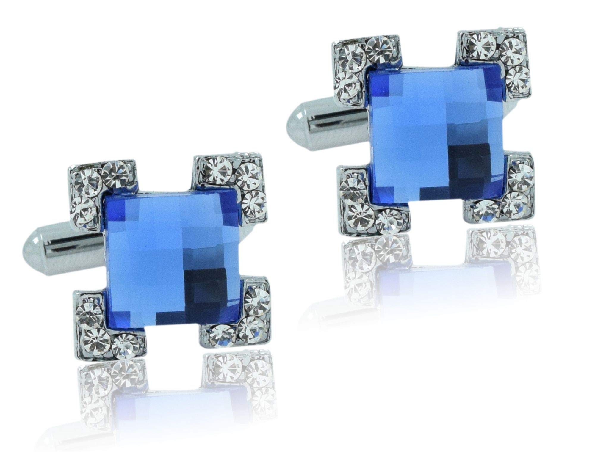 Zivom® Square Faceted Blue Stone American Diamond CZ Rhodium Office Formal Shirt Blazer Cufflink Pair Men Gift Box (B07B259CBF) Amazon Price History, Amazon Price Tracker