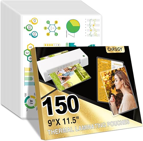 CAREGY Hojas laminadoras de papel de plástico laminado térmico transparente, 9 x 11.5 pulgadas, paquete de 150, 3 mil