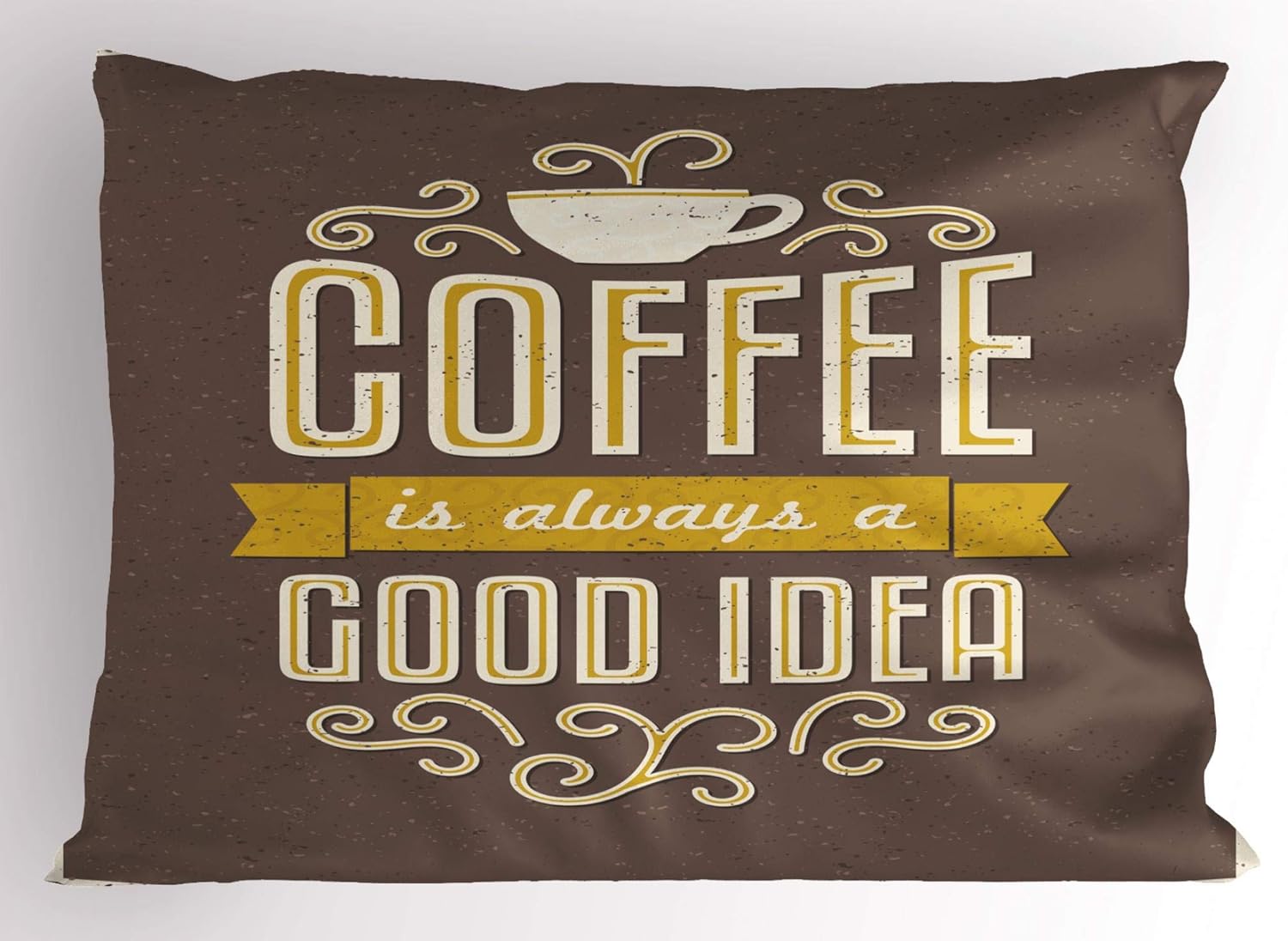 Lunarable Coffee Pillow Sham Set of 2, Latte Espresso Mocha Americano Cups with Tree Heart Leaf Flower Shapes Image, Quality Microfiber Bedding Item for All Seasons, 26" x 20", Amber Brown White