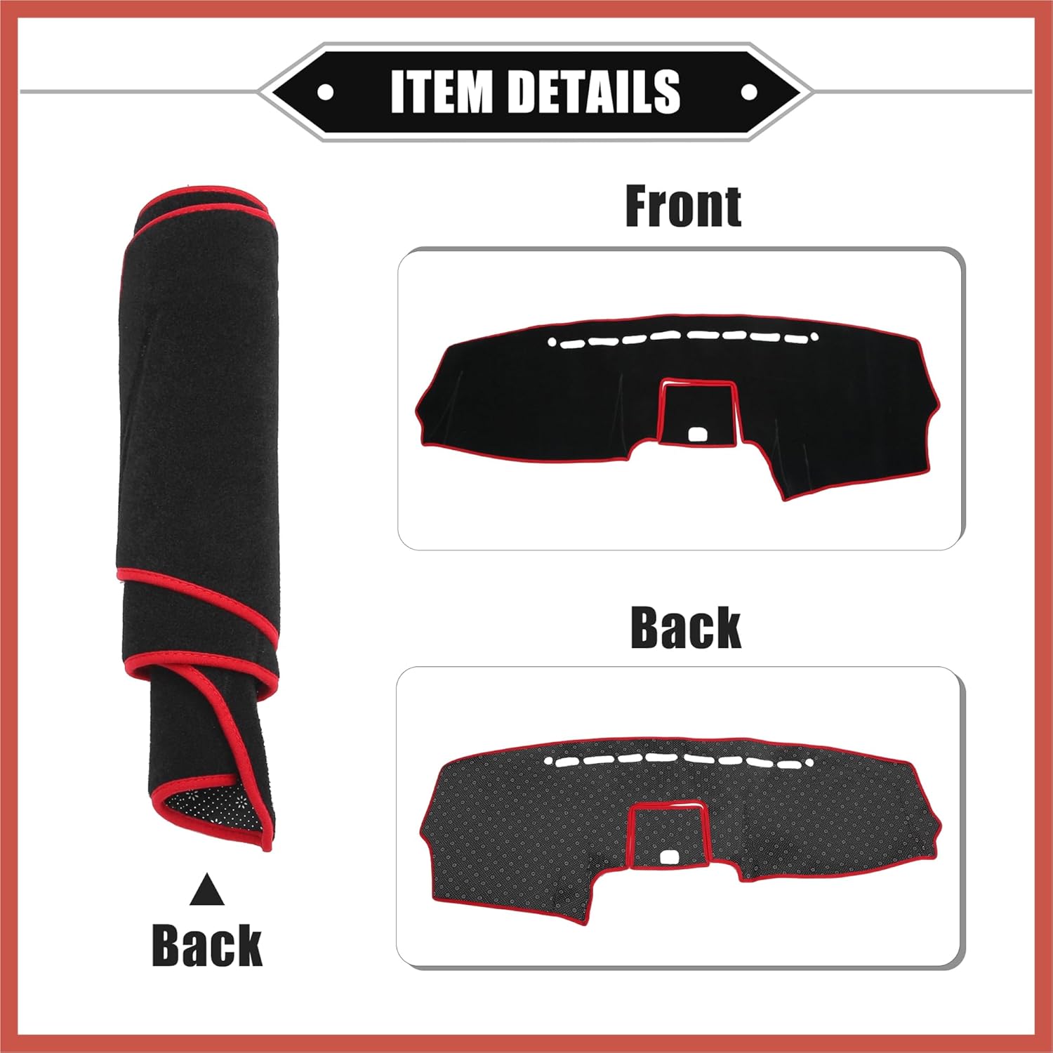 ACROPIX Dashboard Cover Compatible for Hyundai Santa Fe 2007-2012, Non-Slip Polyester Black Red Dash Cover Mat Dash Board Protector Cover Car Parts