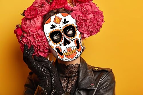 Miniatura 3 de ALIBBON 6 Pcs Day of The Dead Mask Paper Sugar Skull Mask Full Face Mask with Elastic String Halloween Party Supplies