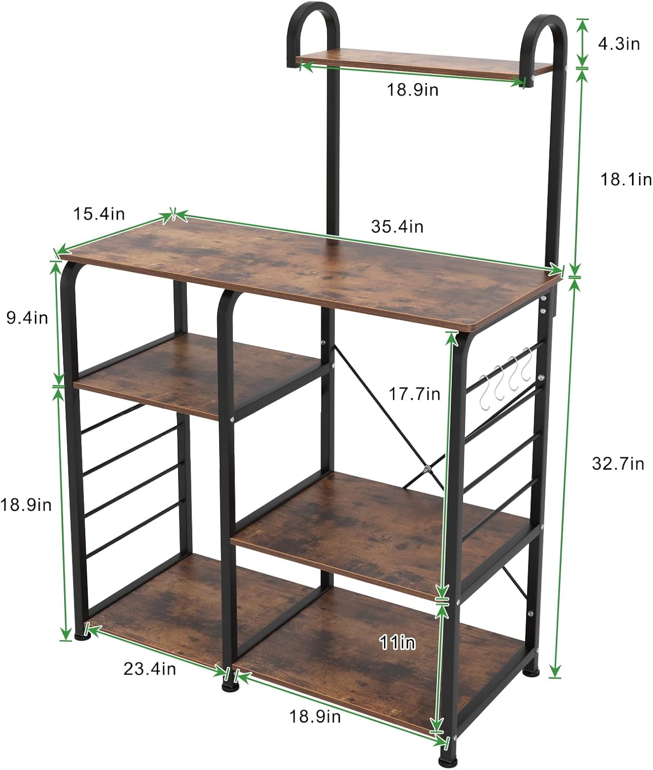 SogesHome 4-Tier Kitchen Baker's Rack Utility Microwave Oven Stand Storage Cart Workstation Shelf, Vintage Brown