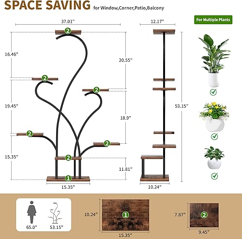 Miniatura 7 de Soporte para plantas de interior con luces de crecimiento, estante grande de 7 niveles para plantas de interior, soportes de esquina de 53 pulgadas