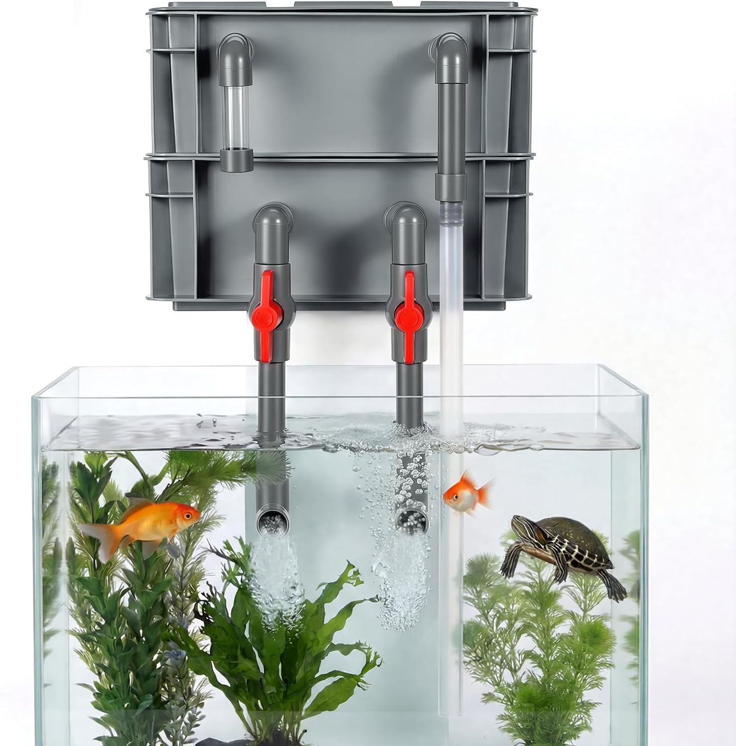 2-Stage Aquarium Filter Box for 10-66 Gallon Tanks, External Drip Trickle System for Fish & Turtles, Professional Grade Biological & Mechanical Filtration, Ultra-Quiet with Adjustable Flow