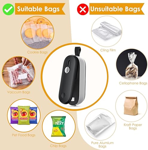 Miniatura 4 de FEPPO Mini sellador de bolsas, sellador térmico de bolsas 2 en 1 con cortador, sellador al vacío portátil, máquina de resellar bolsas de mano con