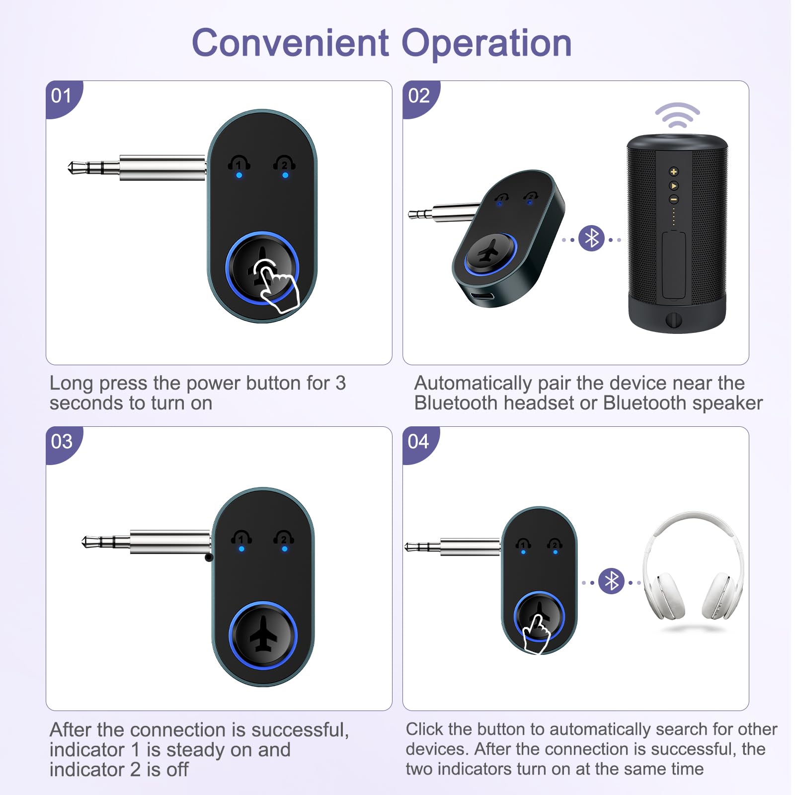 Nadajnik audio Bluetooth 5.3, adapter do słuchawek Bluetooth z podwójnym połączeniem, przenośny nadajnik Bluetooth do samolotu, odtwarzanie 16H, bezprzewodowe adaptery Aux 3,5 mm do domowego