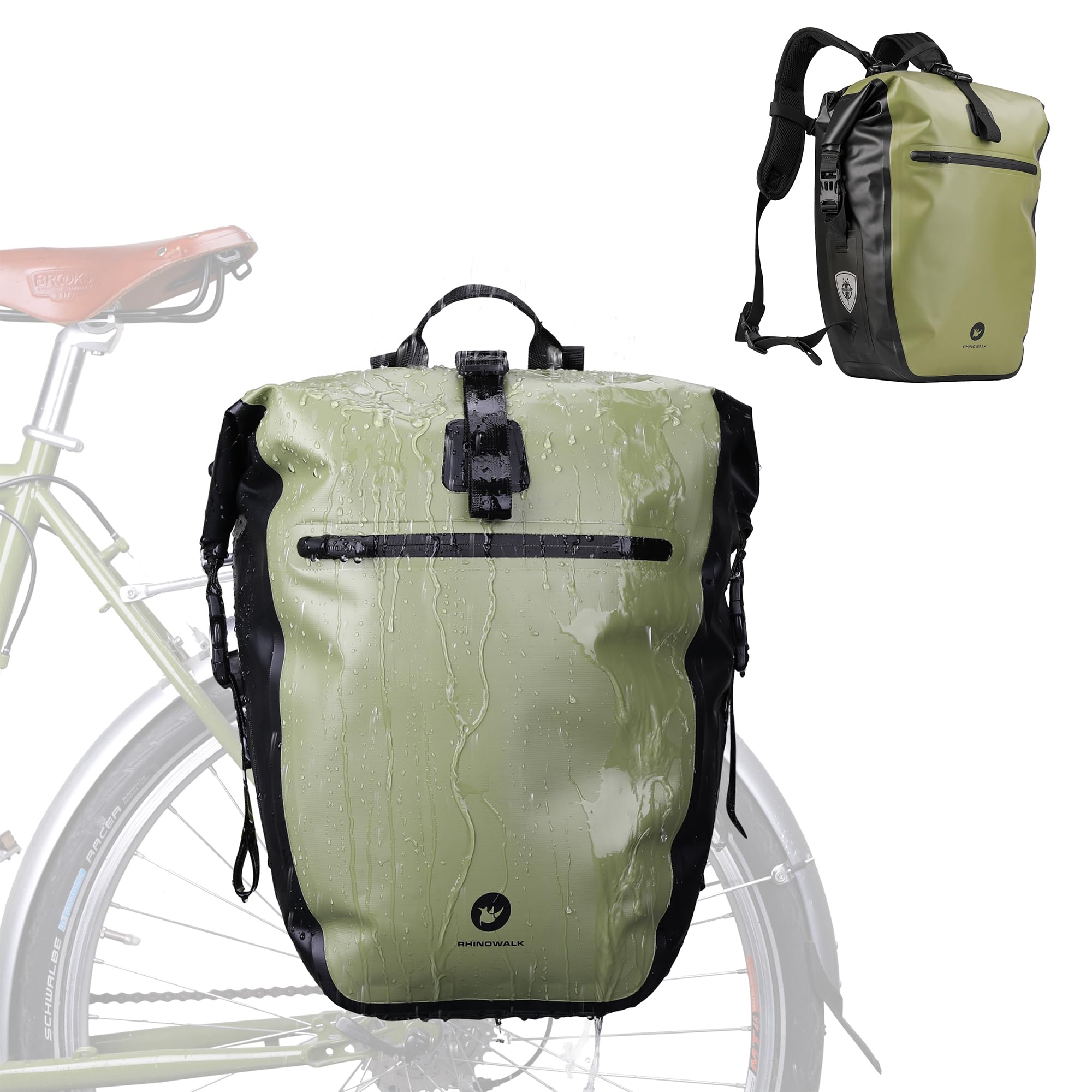 ENJOHOS Fahrradtaschen für Gepäckträger Fahrradrucksack 100% Wasserdicht Fahrrad Taschen hinten Gepäckträgertasche Motorrad Seitentasche Fahrradtasche Rucksack Laptop mit Schultergurt, Grün 27L