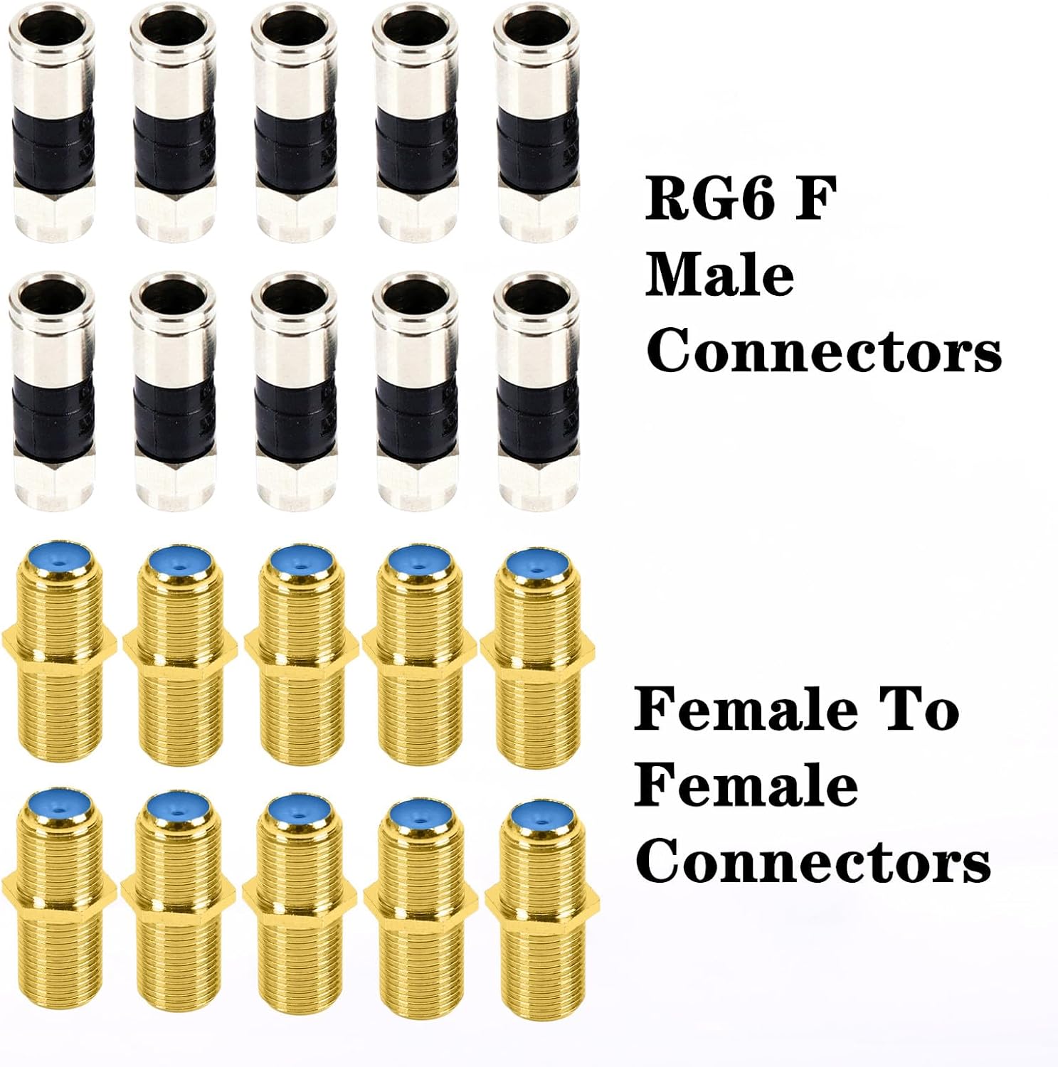 Gaobige Coax Cable Crimper Tool Kit, Coaxial Compression Tool for rg6 rg59 rg11, Wire Stripper, 10pcs RG6 F Male and Female Connectors, Screwdriver