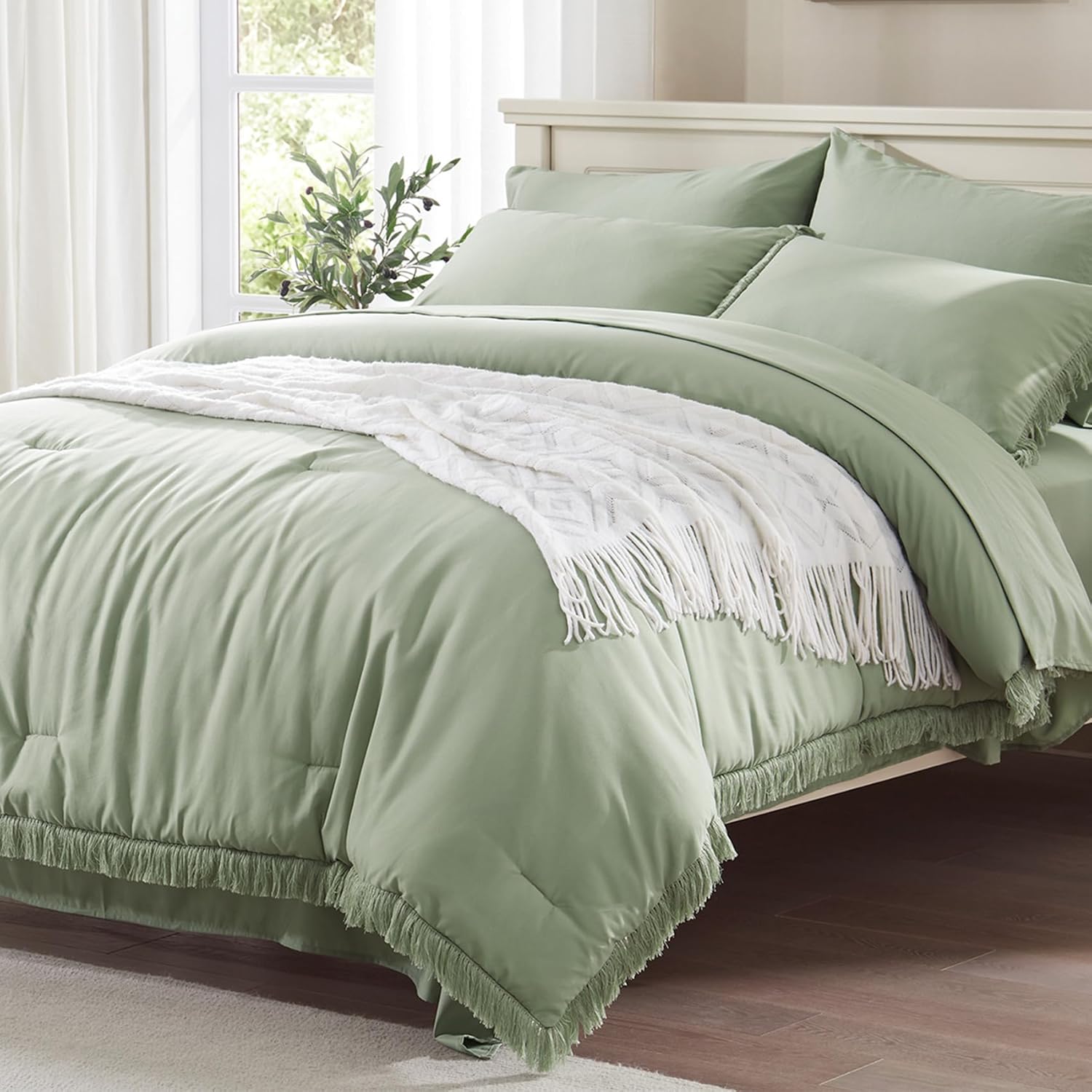 Anluoer Full Comforter Set, Sage Green Boho Bed in a Bag 7