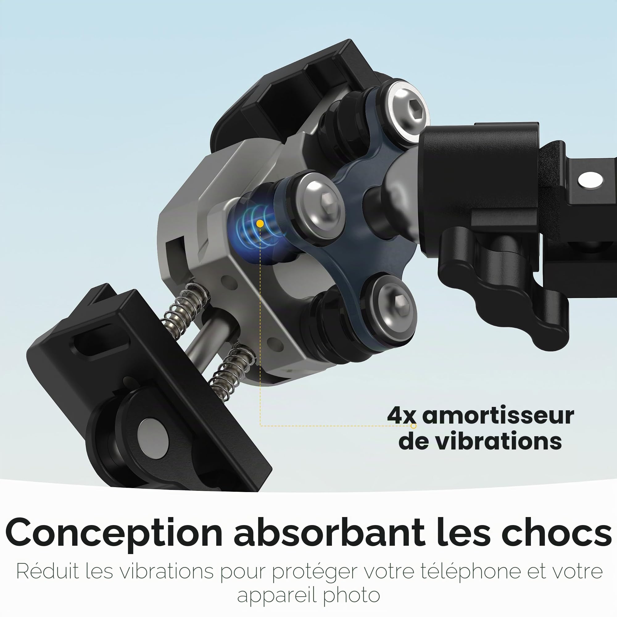 Support téléphone d'Anti-Vibrations Moto et vélo, pour iPhone | aluminium avec amortisseur de vibrations, rotatif à 360° pour moto, vélo et scooter, pour iPhone 17/Air/16 Pro Max et phones