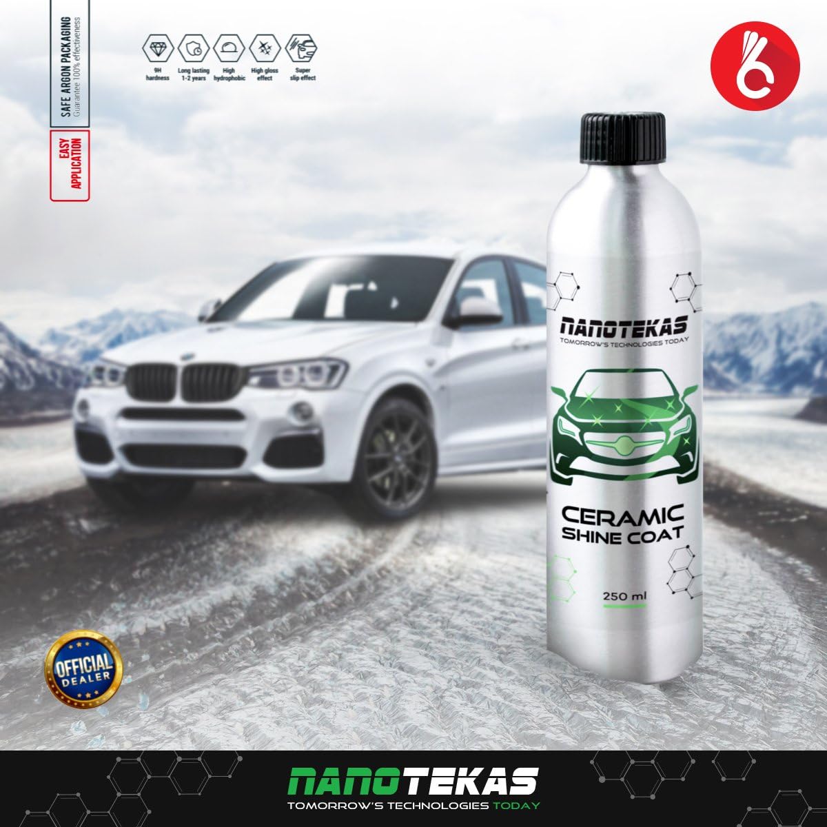 Nanotec Car Care Ceramic Nano Shine Coat PRO, ceramic coating for car paint protection 9H hardness, super hydrophobic effect, easy clean, anti-scratch.
