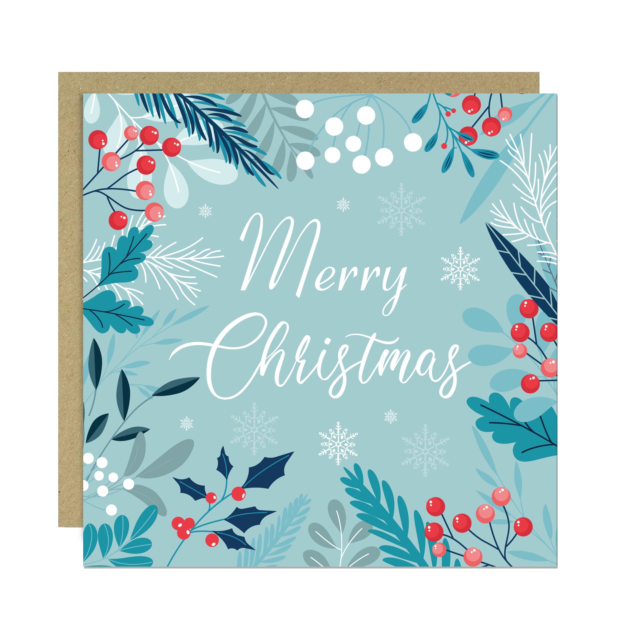 RED OCEAN Merry Christmas Card Seasons Greetings Festive Xmas Card For Friends Family Neighbours 145x145mm With Kraft Envelope Traditional Cards