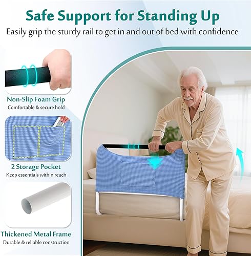Miniatura 5 de Mybow Barandillas de cama para personas mayores, rieles de asistencia de cama ajustables, pasamanos de seguridad médica para adultos mayores,