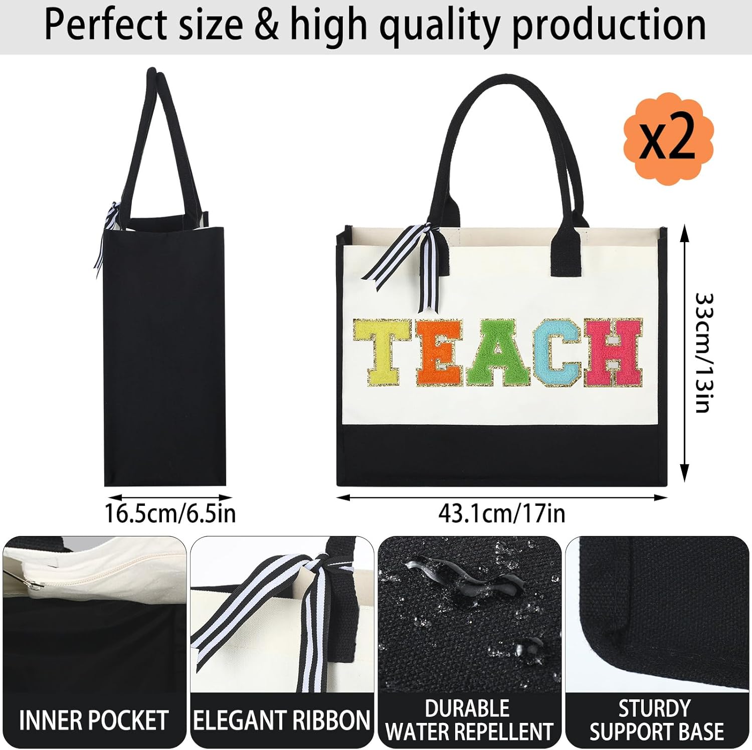 Panelee 2 Pcs Teacher Appreciation Gifts Teacher Canvas Tote Bag Thank You Gifts for Women Student End of Year Graduation