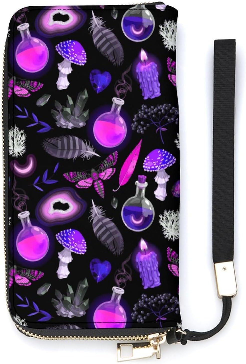 Gothic Magic Witch Witchy Trippy Purple Mushrooms Portable Long Handheld Wallet, Large Capacity Wallet