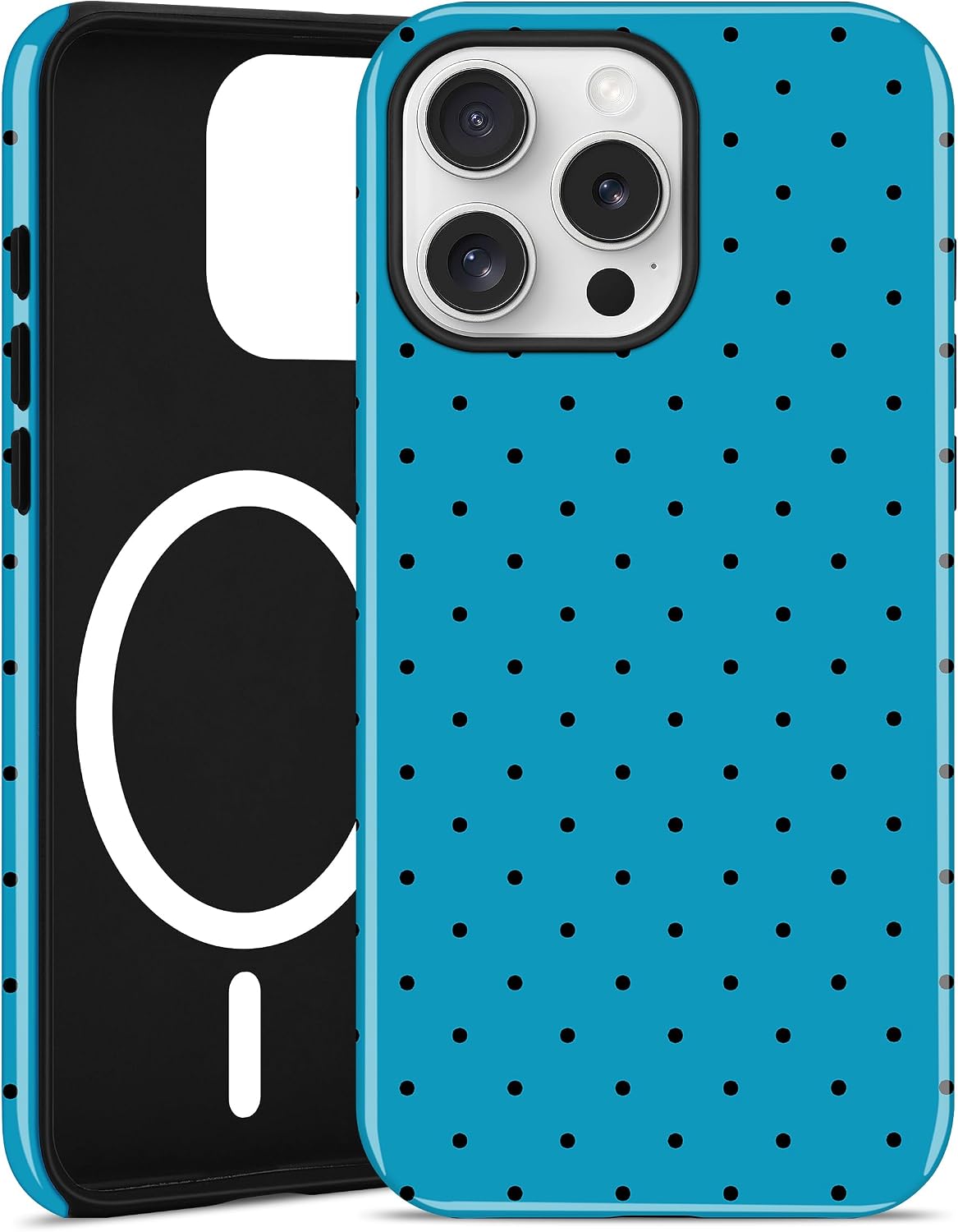 Magnetic Polka Dot Phone Case for iPhone 15, Teal