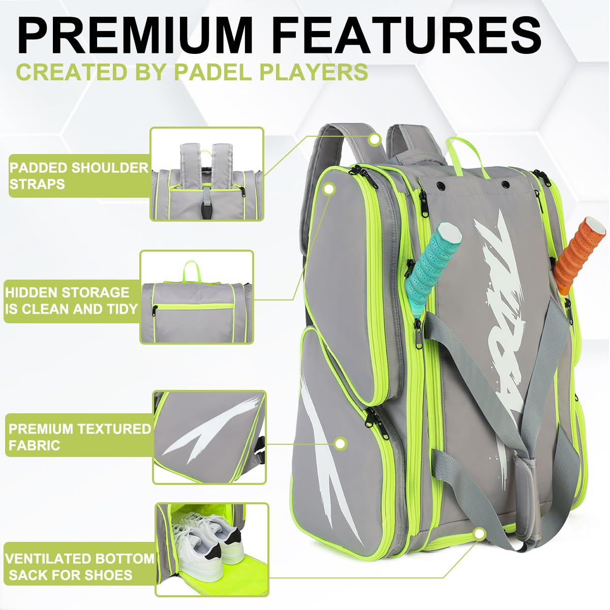 TILDOSAC Padel Racket Tasche Tennis Rucksack für Padel Tennis Pickleball Paddles, Padel Racket Protector Rucksack, Große Sport Pickleball Tasche mit Zaun Haken, Schuhfach, Extrataschen