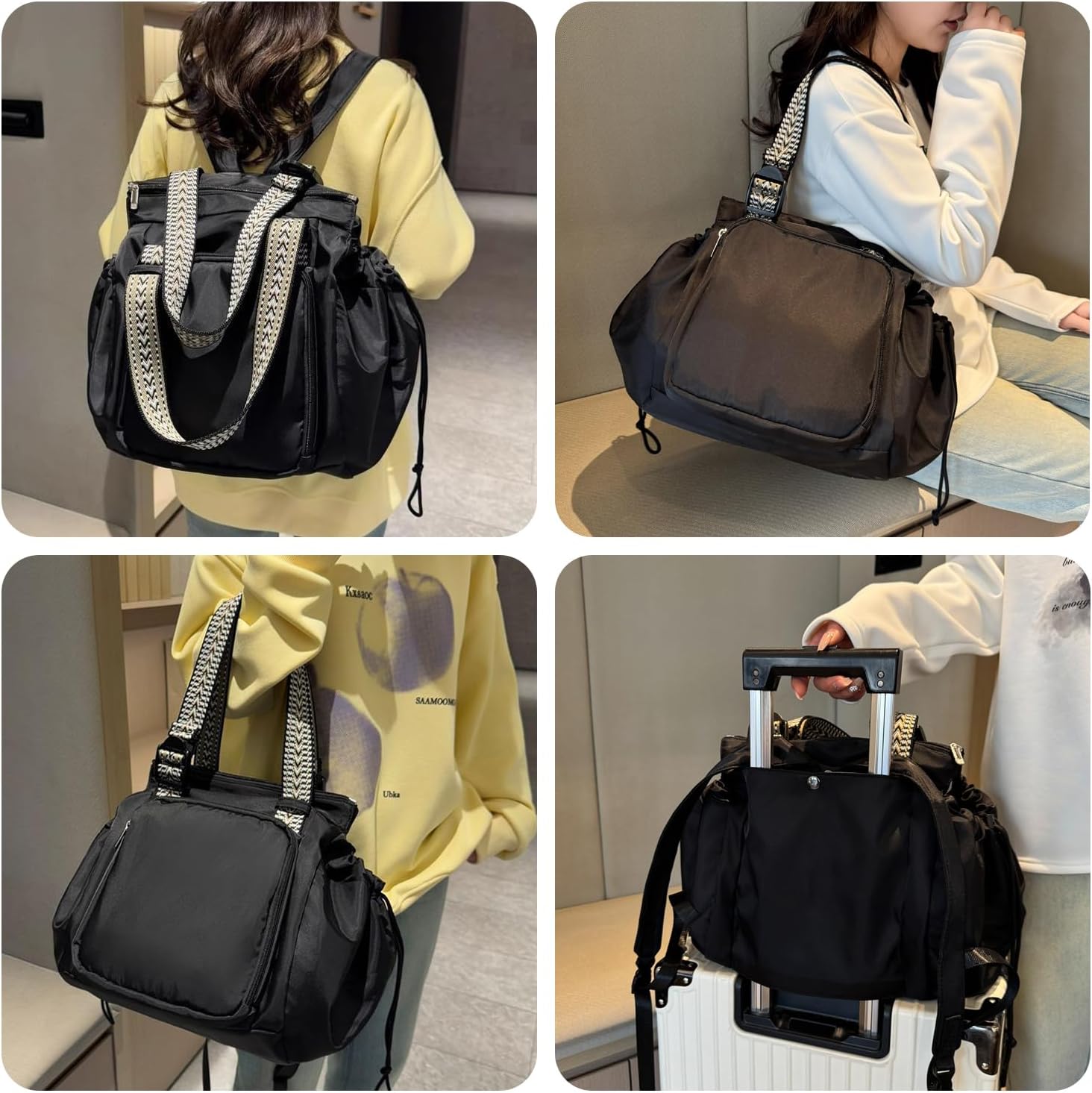 Everyday Bags for Women, Multifunctional Travel Organizer Bag, Large Capacity Tote Backpack, Large Diaper Bag with 15 Pockets, Crossbody and Shoulder Bag (Black)