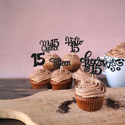 Miniatura 6 de 30 piezas de decoración para cupcakes de cumpleaños de 15 años, quince selecciones de magdalenas, felicitaciones a 15 años de edad, Mis membrillo 15