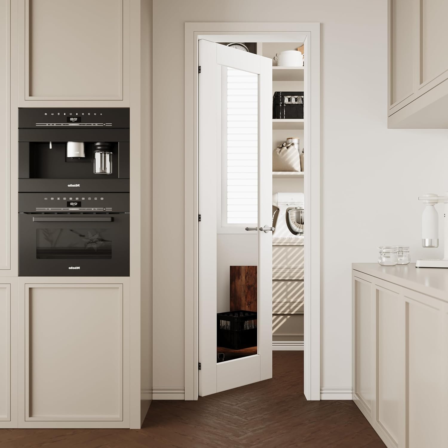 32''x80'' Mirrored Interior Door Slab Shaker, Pre-Built Panel for Barn Doors, Pocket Doors, French Door, for Pantry, Bedroom, Closet, Laundry & Bathroom, White Prefinish&Paintable