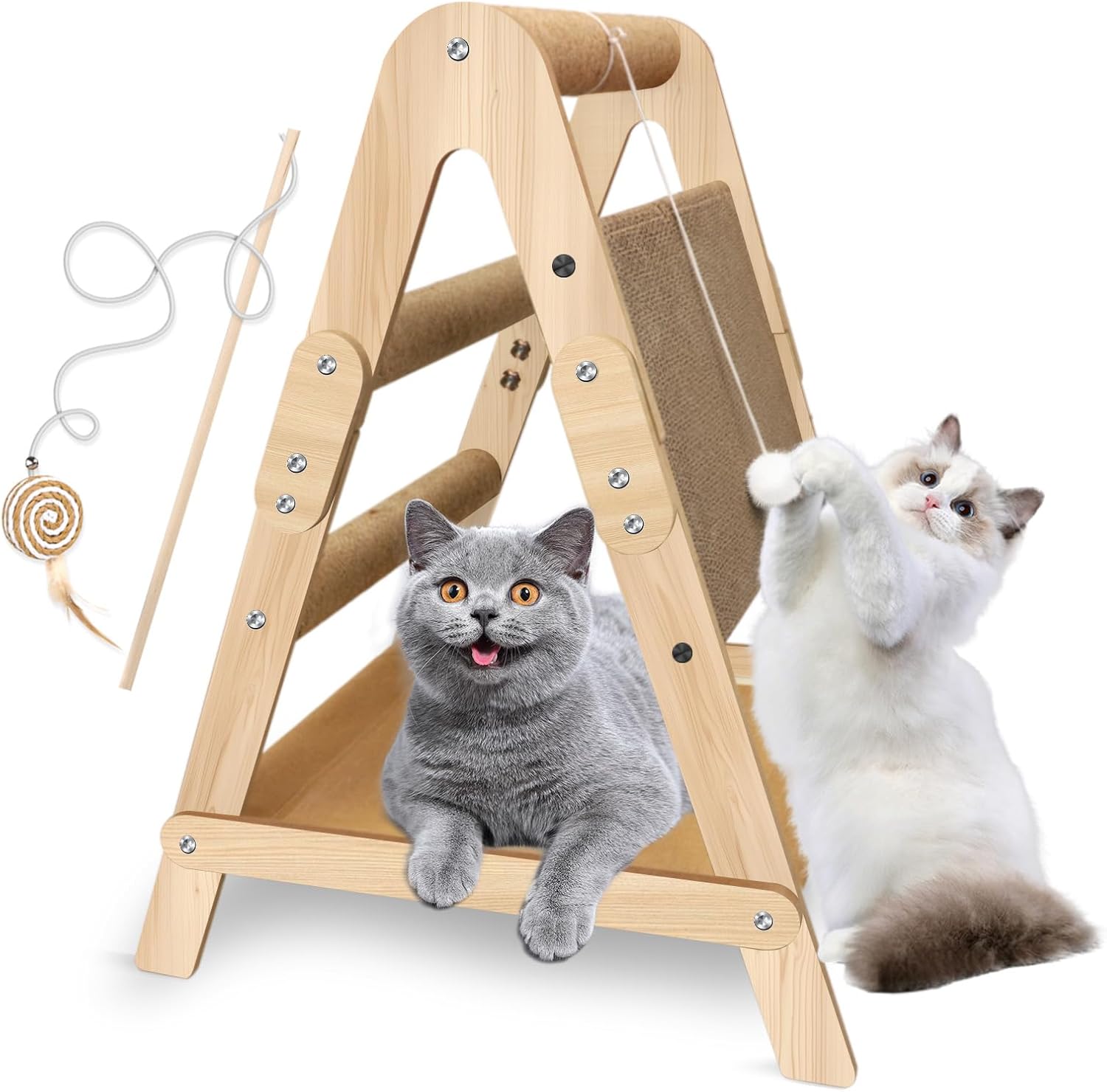 Cats Scratching Pads Cat Climbing Frame Multifunctional Kitten House Toys All-in-one Wooden Climbing Ladder Summer Kitty Litter Scratch-Resistant Corrugated Paper (with Wooden Cat Teaser) Triangular Climbing Frame Cat Scratching Pads